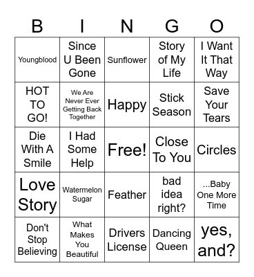Musical Bingo Card