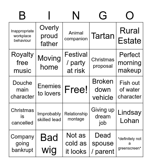 Hallmark Christmas Movie Bingo Card