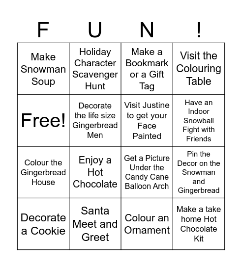 Fun, Frost, Family 2024 Bingo Card