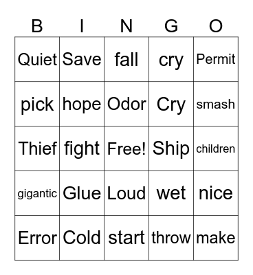 Untitled Bingo Card