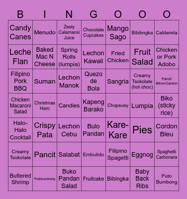 Christmas Food Bingo Card
