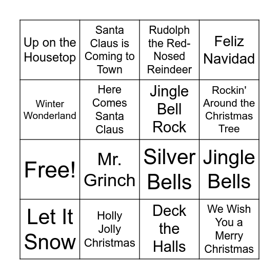 CHRISTMAS SING-O Bingo Card