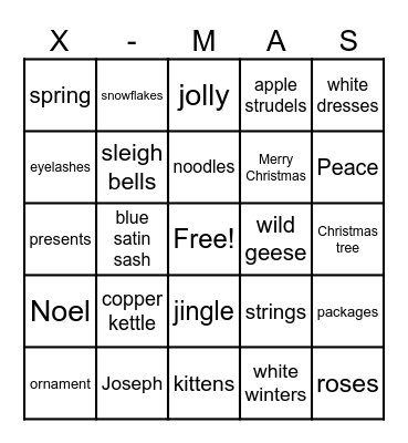 Favorite Things Bingo Card