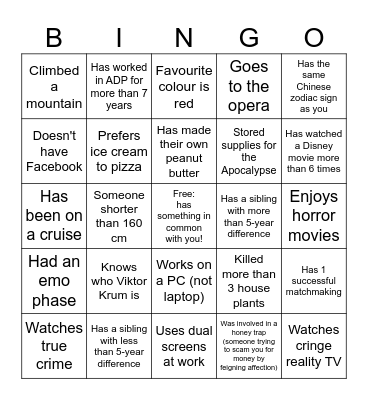 ADP Mingle Bingo Card