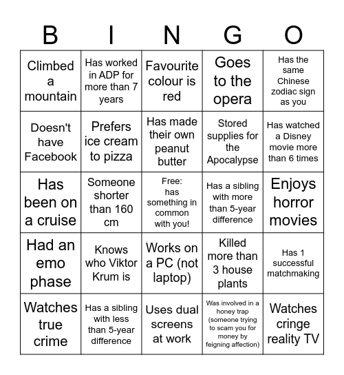 ADP Mingle Bingo Card