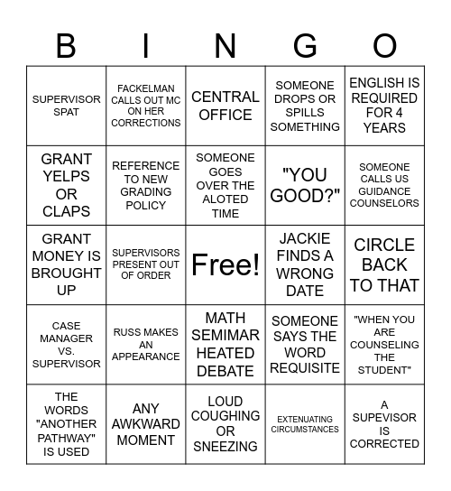 PROGRAM OF STUDIES MEETING Bingo Card