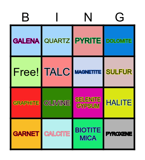 Minerals Bingo Card