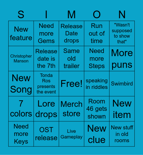 Blue Prince PC Gamer Presentation Bingo Card