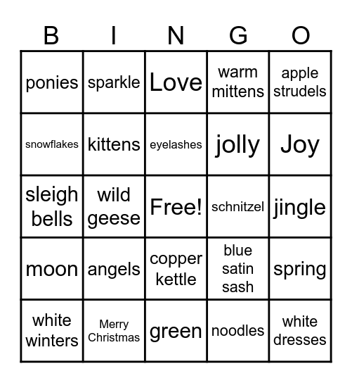 Favorite Things/Christmas Bingo Card