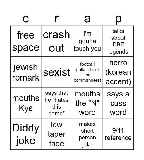 CJ bingo Card