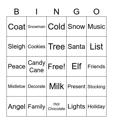 Christmas Vocab Bingo Card