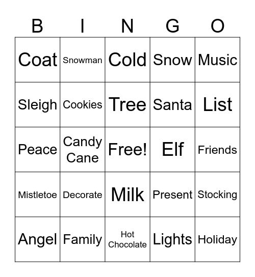 Christmas Vocab Bingo Card