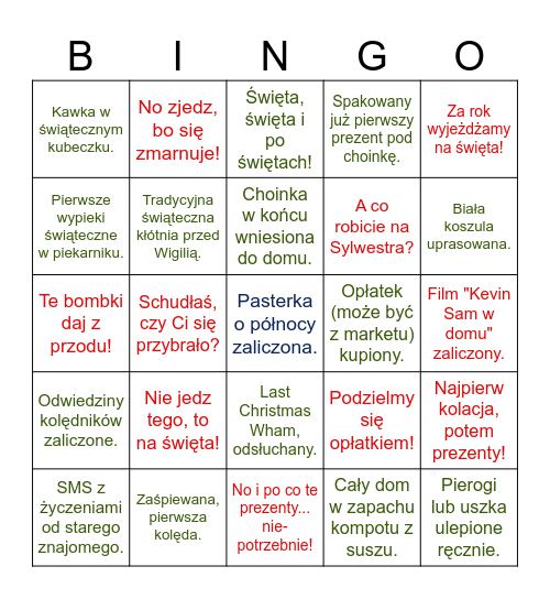 Świąteczne BINGO! Bingo Card