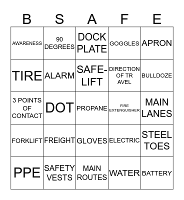 PENSKE SAFETY BINGO Card