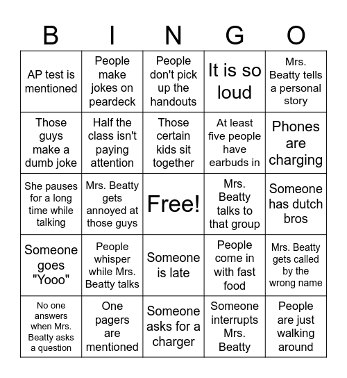 APES Bingo Card