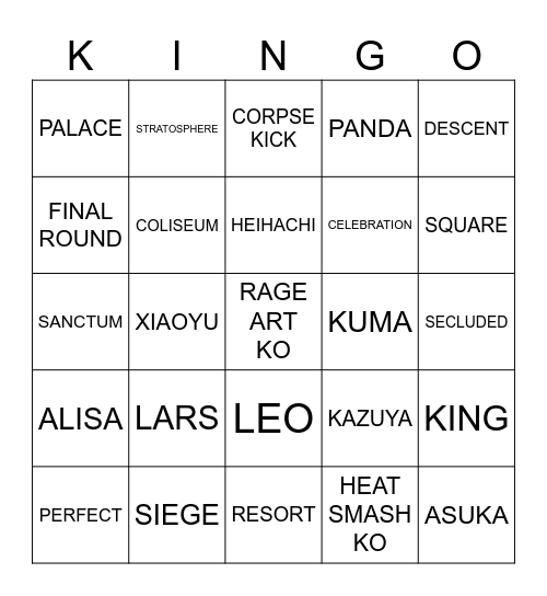 TEKKEN Bingo Card