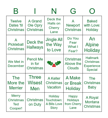 2025 Hallmark Holiday Programs Bingo Card