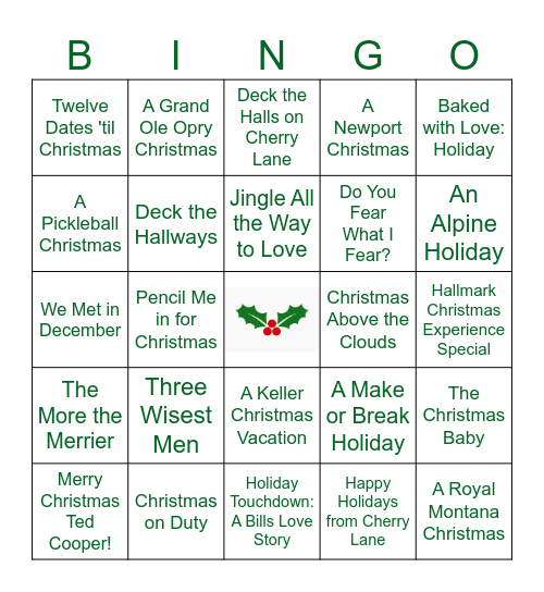 2025 Hallmark Holiday Programs Bingo Card