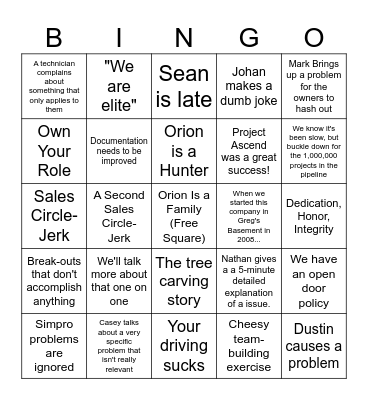 Company Meeting 2.0 Bingo Card