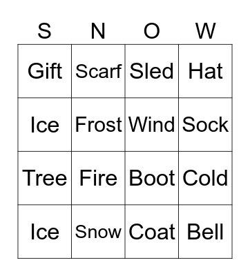 Snow Bingo Card