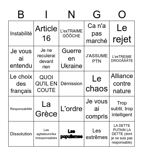 Macron démission Bingo Card