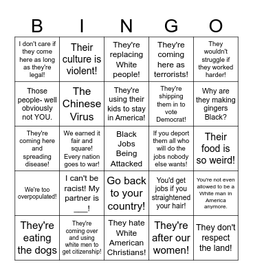Critical Race Theory Bingo Card