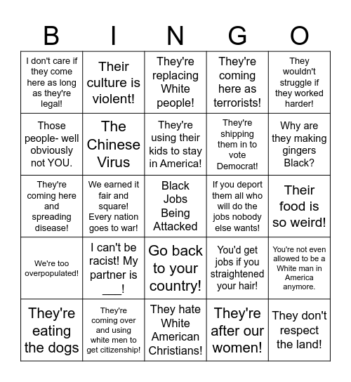 Critical Race Theory Bingo Card