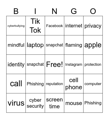 Technology Safety Bingo Card