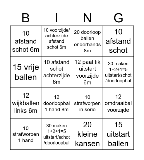 korfbal bingo Card