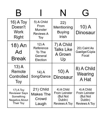 Late Late Toy Show 2024 Bingo Playalong Bingo Card
