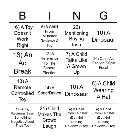 Late Late Toy Show 2024 Bingo Playalong Bingo Card