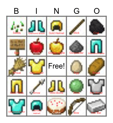 Minecraft 2.0 Bingo Card
