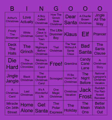 Christmas Movies Bingo Card