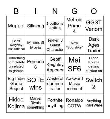 Game Awards 2024 Bingo Card
