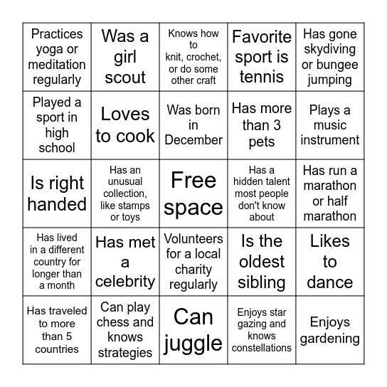 TXdocs Human Bingo - 1 Bingo Card