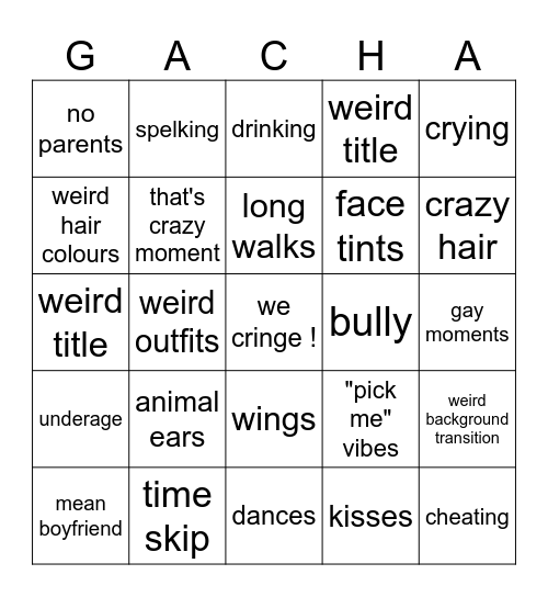 gacha life bingo Card