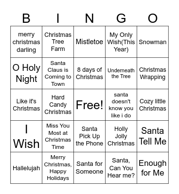 Christmas  Pop Bingo Card