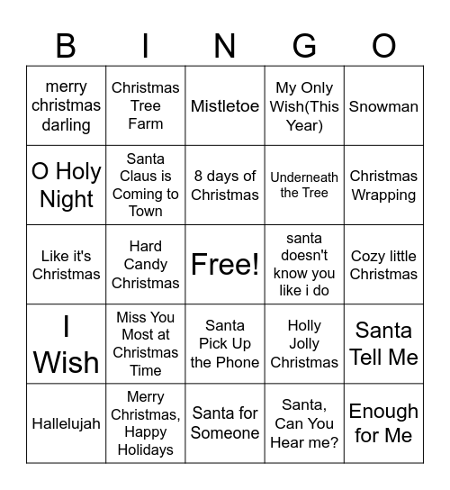 Christmas  Pop Bingo Card