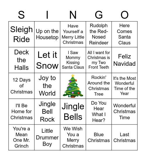 Christmas Songs Bingo Card