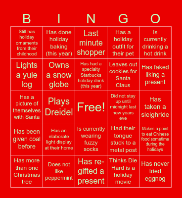 Procurement Branch Holiday Bingo Card
