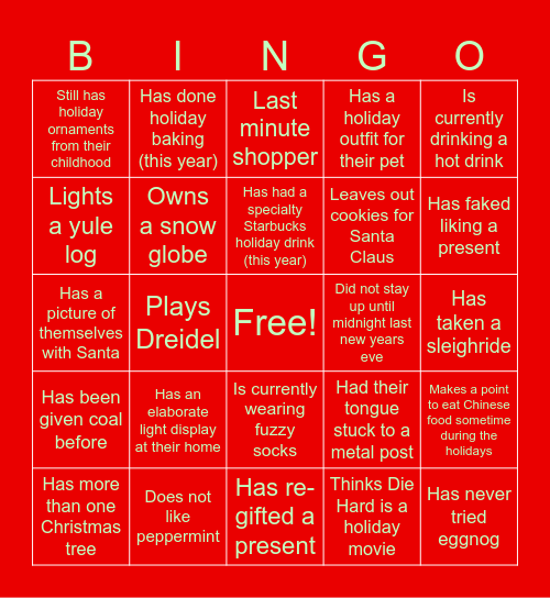 Procurement Branch Holiday Bingo Card