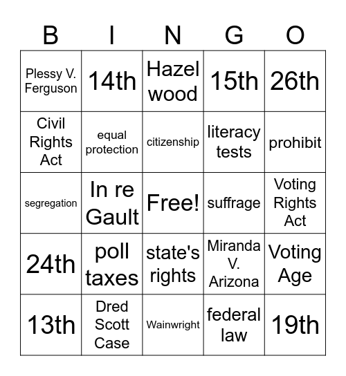 Voting Amendments Bingo Card