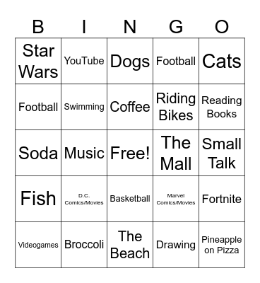 Interests BINGO Card