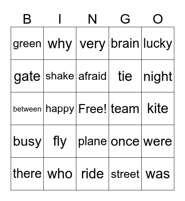 5th Grade Bingo Card