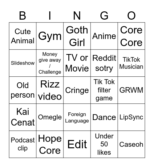 TikTok Bingo 2024 Bingo Card