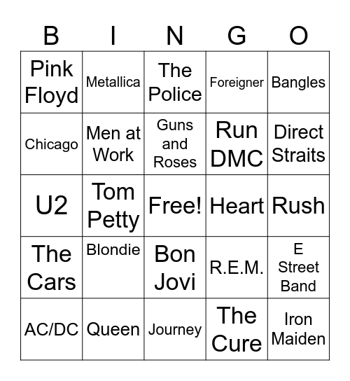 Musical Bingo Card