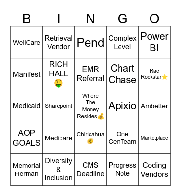 Risk Adjustment Bingo Card