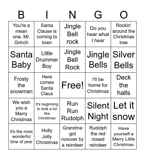 Merry Christmas Bingo Card