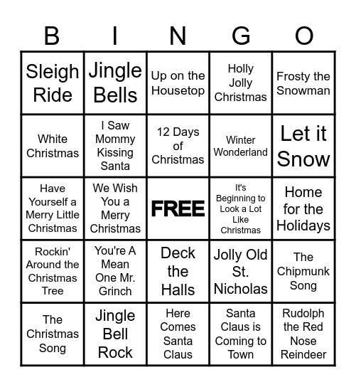 Christmas Music Bingo Card