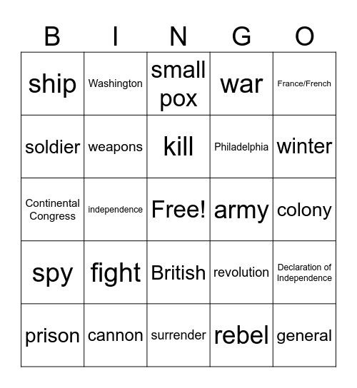 America: Story of Us Bingo Card